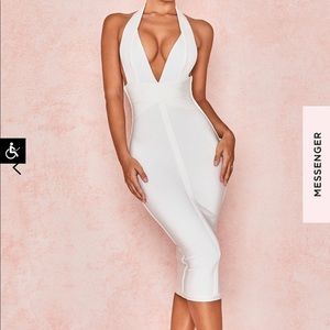 House of CB “Courtney” White Halter Neck Bandage Dress